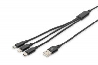 DIGITUS - Lightning-Kabel - USB männlich zu Micro-USB Typ B, Lightning, 24 pin USB-C männlich - 1 m - Schwarz - unterstützt Stromversorgung