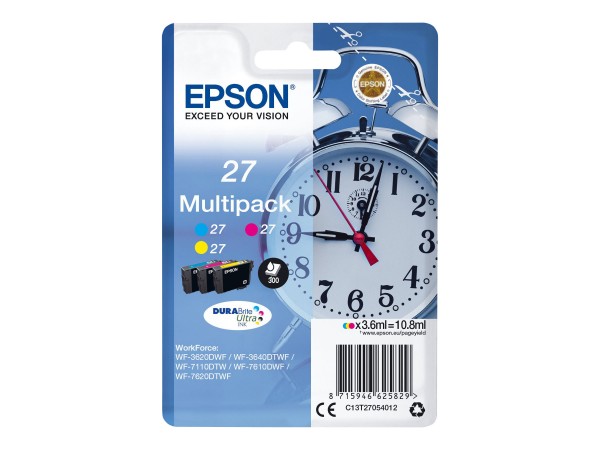 Epson 27 Multi-Pack - 3er-Pack - 10.8 ml - Gelb, Cyan, Magenta - Original - Tintenpatrone - für WorkForce WF-3620, WF-3640, WF-7110, WF-7210, WF-7610, WF-7620, WF-7710, WF-7715, WF-7720