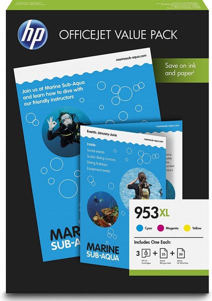 HP Tinte Value Pack 1CC21AE 953XL C/M/Y 3x 1.600 Seiten + 50 Blatt Fotopapier Große Füllmenge 3