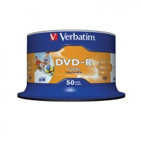 Verbatim DVD-R 4,7GB/120 Min 16x 50er Spindel breit bedruckbar Inkjet weiß 43533