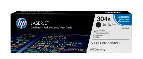 HP Toner Doppelpack CC530AD 304A schwarz 2x 3.500 Seiten 2 Stück