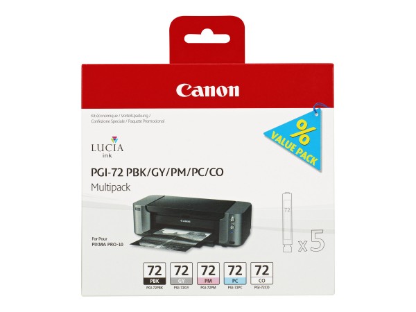 Canon PGI-72 PBK/GY/PM/PC/CO Multipack - 5er-Pack - Grau, Photo schwarz, Photo Cyan, Photo Magenta, Chroma-Optimierer - Original - Tintenbehälter - für PIXMA PRO-10, PRO-10S; PIXUS PRO-10