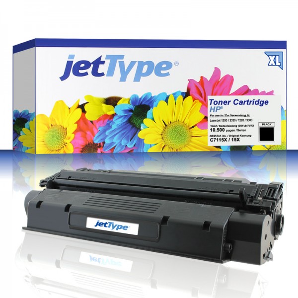 jetType Toner kompatibel zu HP C7115X 15X schwarz 10.500 Seiten extra hohe Kapazität 1 Stück