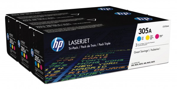 HP 305A - 3er-Pack - Gelb, Cyan, Magenta - Original - LaserJet - Tonerpatrone (CF370AM) - für LaserJet Pro 300 M351, 400 M451, MFP M375, MFP M475