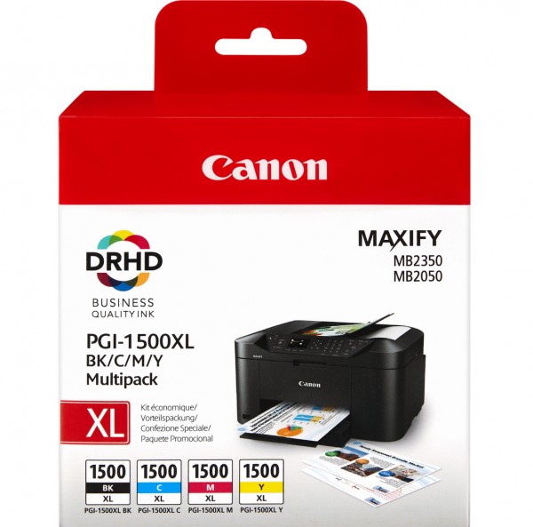 Canon PGI-1500XL C/M/Y/BK Multipack - Hohe Ergiebigkeit - Schwarz, Gelb, Cyan, Magenta - Original - Tintenbehälter - für MAXIFY MB2050, MB2150, MB2155, MB2350, MB2750, MB2755