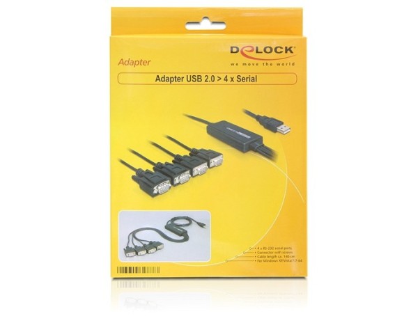 DeLock USB 2.0 > 4 x Serial Adapter - Serieller Adapter - USB - RS-232 x 4