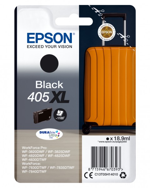 Epson 405XL - 18.9 ml - Schwarz - original - Tintenpatrone - für WorkForce WF-7310, 7830, 7835, 7840; WorkForce Pro WF-3820, 3825, 4820, 4825, 4830, 7840