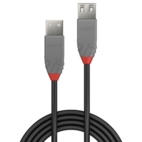 Lindy Anthra Line - USB-Verlängerungskabel - USB (M) bis USB (W) - USB 2.0 - 3 m - rund - Schwarz