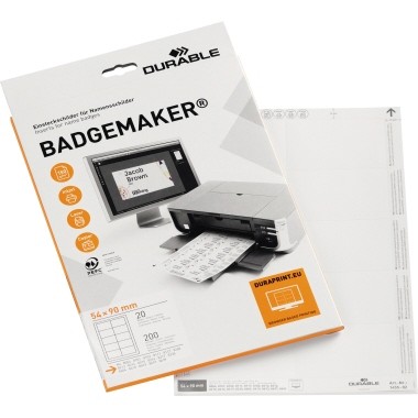 DURABLE Einsteckschild BADGEMAKER 145502 90x54mm weiß 200 St./Pack.