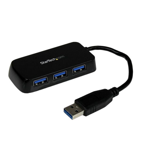 StarTech 4 Port USB 3.0 SuperSpeed Hub - Schwarz - Portabler externer Mini USB Hub mit eingebautem Kabel - Hub - 4 x SuperSpeed USB 3.0 - Desktop - für P/N: FCREADMICRO3, MSDREADU3CA, USB3S2ESATA3