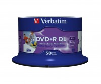 Verbatim DVD+R Double Layer 8,5GB/240 Min 8x 50er Spindel breit bedruckbar Inkjet weiß 43703