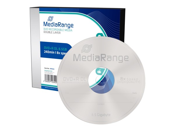 MediaRange - 5 x DVD+R DL - 8.5 GB (240 Min.) 8x - Slim Jewel Case