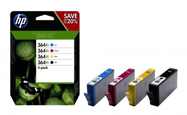 HP Tinte Multipack N9J74AE 364XL BK/C/M/Y BK = 550 Seiten / CMY = je 750 Seiten Große Füllmenge 4