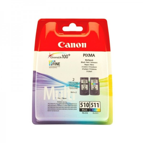 Canon Tinte Multipack 2970B010 PG-510 CL 511 Schwarz + Color 220 Seiten 2x 9 ml 2 Stück