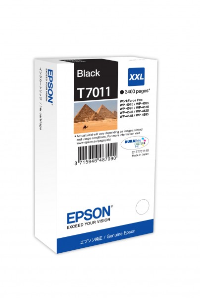 Epson Tinte C13T70114010 T7011 schwarz 3.400 Seiten 63,2 ml Größe XXL Große Füllmenge 1 Stück