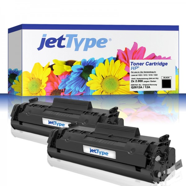 jetType Toner Doppelpack kompatibel zu HP Q2612AD 12AD schwarz 2x 2.000 Seiten 2 Stück