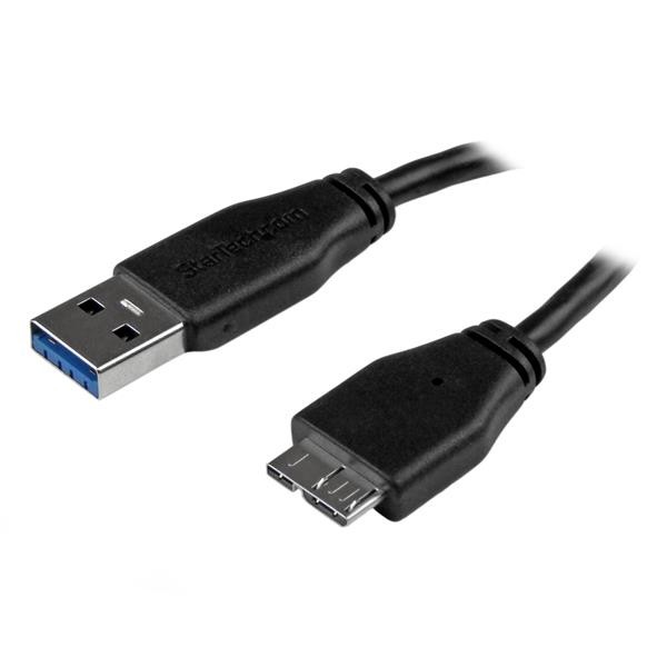 StarTech 3m schlankes SuperSpeed USB 3.0 A auf Micro B Kabel - St/St - USB 3.0 Anschlusskabel - Schwarz - USB-Kabel - Micro-USB Type B (M) bis USB Typ A (M) - USB 3.0 - 3 m - geformt - Schwarz - für P/N: S2510BU33PW, S251BMU3FP, S251BRU33, SLSODDU33B, SM2NGFFMBU33
