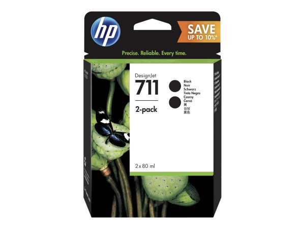 HP 711 - 2er-Pack - 80 ml - mit hoher Kapazität - Schwarz - Original - DesignJet - Tintenpatrone - für DesignJet T120, T120 ePrinter, T520, T520 ePrinter