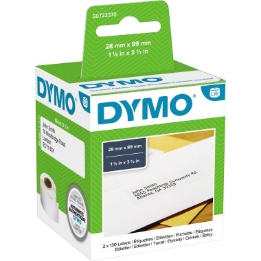 DYMO LabelWriter Address - Permanenter Klebstoff - weiß - Rolle (8,9 cm x 2,8 m) 260 Etikett(en) (2 Rolle(n) x 130) Adressetiketten - für DYMO LabelWriter 310, 315, 320, 330, 400, 450, 4XL, SE450, Wireless
