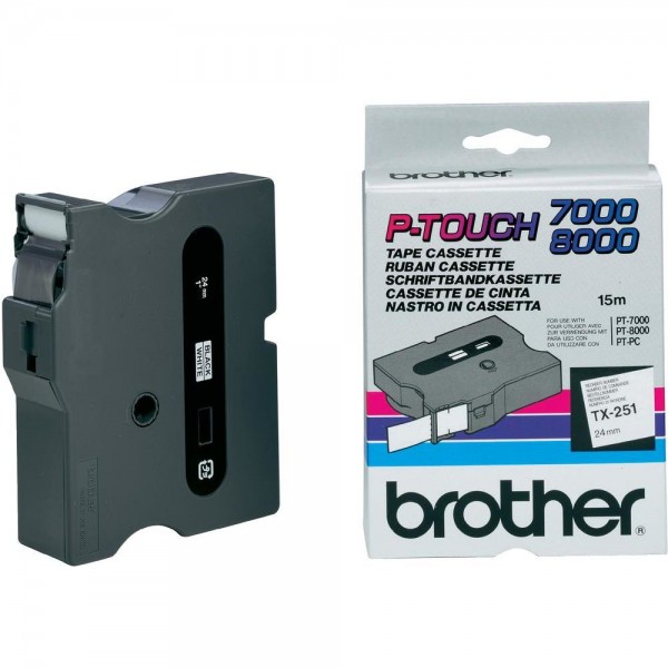 Brother TX251 - Schwarz auf Weiß - Rolle (2,4 cm) laminiertes Band - für P-Touch PT-30, PT-7000, PT-8000, PT-PC