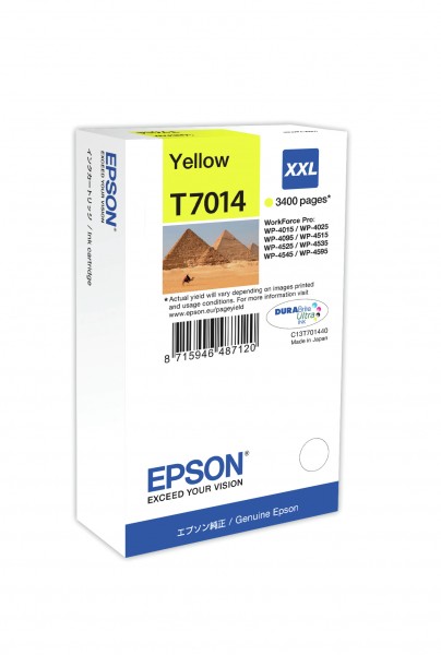 Epson Tinte C13T70144010 T7014 gelb 3.400 Seiten 34,2 ml Größe XXL Große Füllmenge 1 Stück