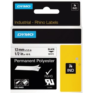DYMO Rhino - Polyester - Schwarz auf Weiß - Rolle (1,2 cm x 5,5 m) 1 Kassette(n) Permanentband - für Rhino 4200, 6000, 6000 Hard Case Kit