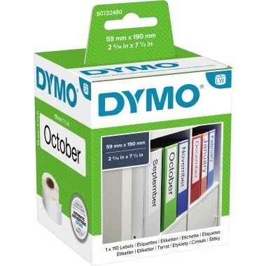 Dymo Etikettenband S0722480 schwarz auf weiß Ordneretiketten 59x190mm 1 Rolle a`110 Etiketten