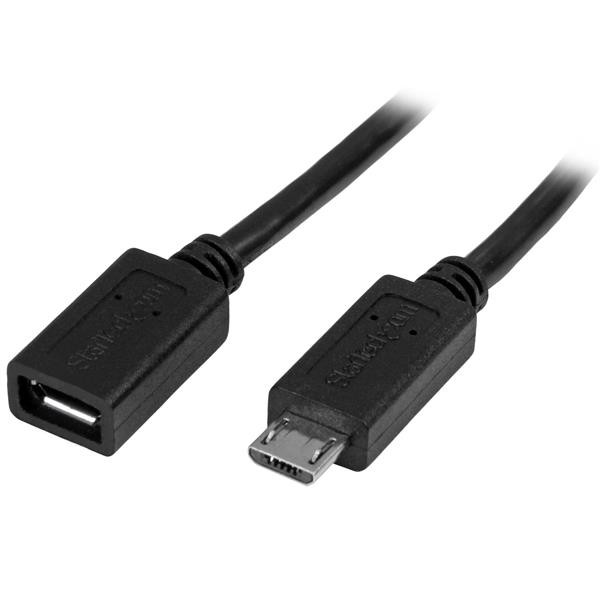 StarTech 0,5m Micro USB Verlängerungskabel - Stecker/Buchse - Micro USB Stecker zu Micro USB Buchse Kabel - USB-Verlängerungskabel - Micro-USB Typ B (M) bis Micro-USB Typ B (W) - USB 2.0 - 50 cm - Schwarz