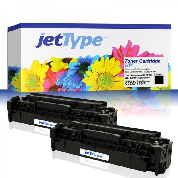 jetType Toner Doppelpack kompatibel zu HP CC530AD 304A schwarz 3.500 Seiten 2 Stück