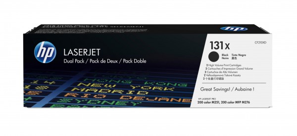 HP 131x - 2er-Pack - Schwarz - Original - LaserJet - Tonerpatrone (CF210XD) - für LaserJet Pro 200 M251n, 200 M251nw, MFP M276n, MFP M276nw
