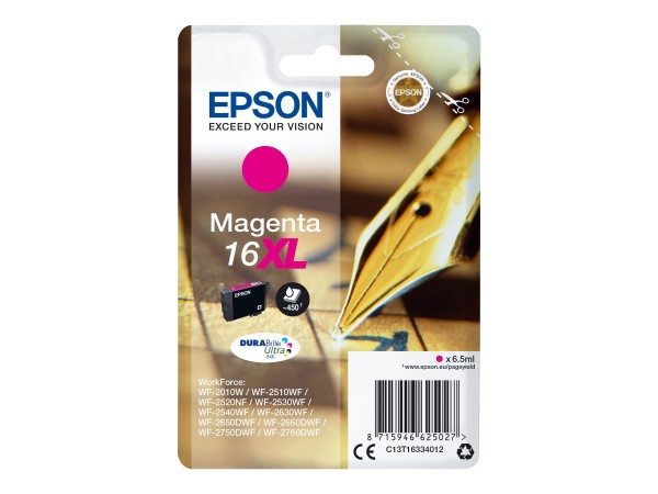 Epson 16XL - 6.5 ml - XL - Magenta - Original - Blisterverpackung - Tintenpatrone - für WorkForce WF-2010, 2510, 2520, 2530, 2540, 2630, 2650, 2660, 2750, 2760