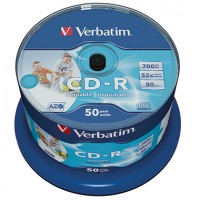 Verbatim CD-R 700MB/80 Min 52x 50er Spindel 43438 breit bedruckbar Inkjet weiß