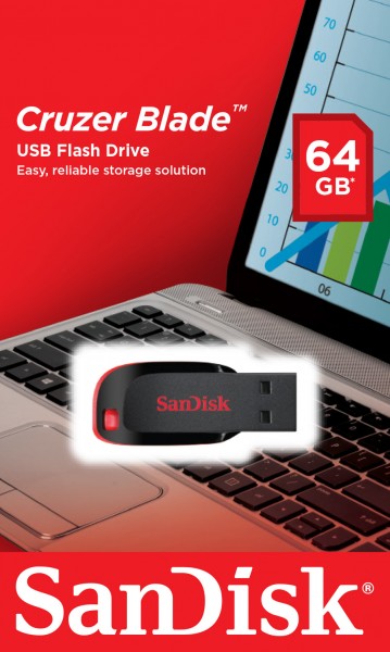 SanDisk Cruzer Blade - USB-Flash-Laufwerk - 64 GB - USB 2.0 - Schwarz, Rot