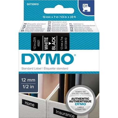 Dymo Etikettenband 45021 S0720610 12 mm 7 m weiß auf schwarz selbstklebend D1
