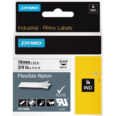 Dymo Schriftband S0718120 18489 19 mm 3,5 m schwarz auf weiß Flexibles Nylonband