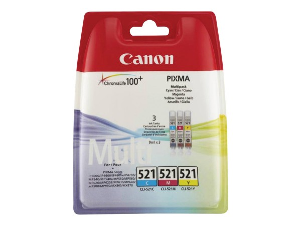 Canon Tinte Multipack 2934B010 CLI-521 C/M/Y 3x 446 Seiten 3x 9 ml 3 Stück