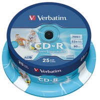 Verbatim CD-R 700MB/80 Min 52x 25er Spindel 43439 breit bedruckbar Inkjet weiß ID branded