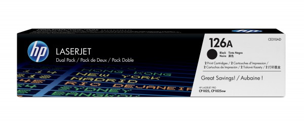 HP Toner Doppelpack CE310AD 126A schwarz 2x 1.200 Seiten 2 Stück