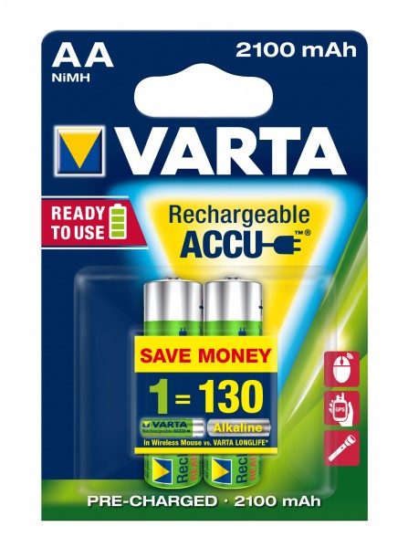 Varta Akku NiMH AA Mignon LR6 2100 mAh 2er Blister 56706101402