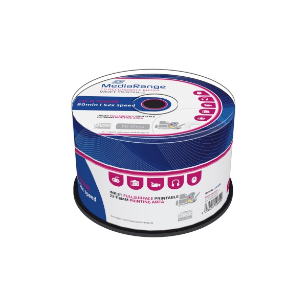 MediaRange - 50 x CD-R - 700 MB (80 Min) 52x - weiß - mit Tintenstrahldrucker bedruckbare Oberfläche - Spindel