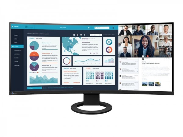 EIZO FlexScan EV3895-BK - Mit FlexStand - LED-Monitor - gebogen - 95.3 cm (37.5") - 3840 x 1600 UWQHD+ @ 61 Hz - IPS - 300 cd/m² - 1000:1 - 5 ms - 2xHDMI, DisplayPort, USB-C - Lautsprecher - Schwarz