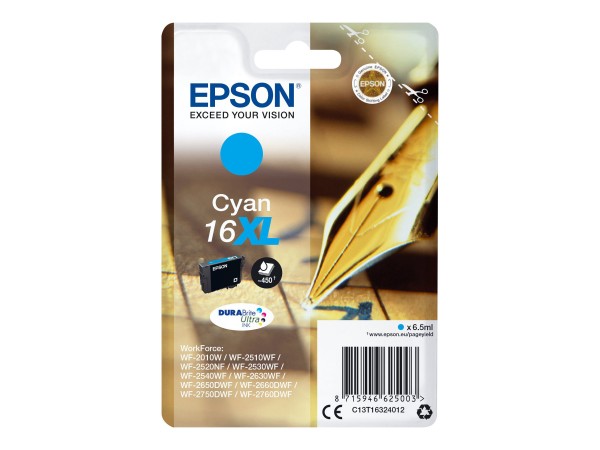 Epson 16XL - 6.5 ml - XL - Cyan - Original - Blisterverpackung - Tintenpatrone - für WorkForce WF-2010, 2510, 2520, 2530, 2540, 2630, 2650, 2660, 2750, 2760
