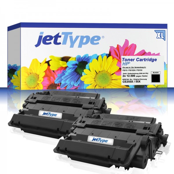 jetType Toner Doppelpack kompatibel zu HP CE255XD 55X Schwarz 2x 12.500 Seiten Große Füllmenge 2