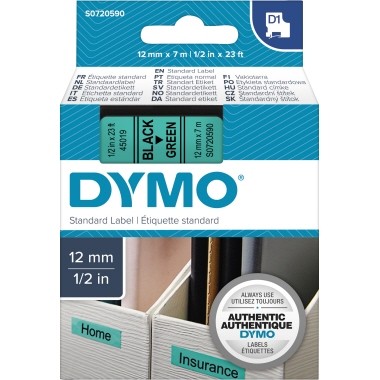 DYMO D1 - Selbstklebend - Schwarz auf Grün - Rolle (1,2 cm x 7 m) 1 Kassette(n) Etikettenband - für LabelMANAGER 100, 160, 210, 220, 260, 280, 300, 360, 420, Wireless PnP; LabelPOINT 250