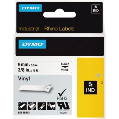 DYMO IND - Vinyl - Klebstoff - Schwarz auf Weiß - Rolle (0,9 cm x 5 m) 1 Kassette(n) Etikettenband - für LabelMANAGER 210, 280, 360, 420, PnP; Rhino 4200, 5200; RhinoPRO 6000