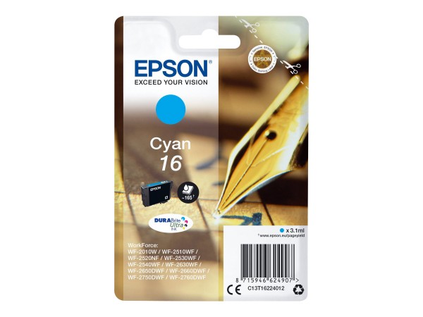 Epson 16 - 3.1 ml - Cyan - Original - Tintenpatrone - für WorkForce WF-2010, 2510, 2520, 2530, 2540, 2630, 2650, 2660, 2750, 2760