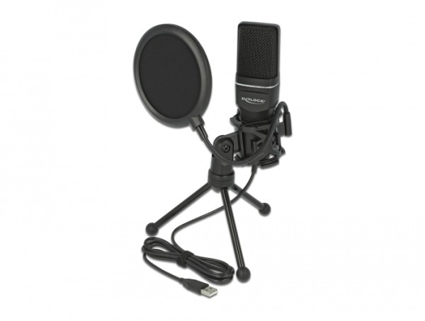 DeLOCK USB Condenser Microphone Set for Podcasting, Gaming and Vocals - Mikrofon - USB - Schwarz