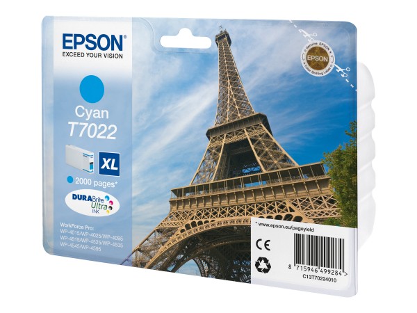 Epson Tinte C13T70224010 T7022 cyan 2.000 Seiten 21,3 ml Größe XL Große Füllmenge 1 Stück