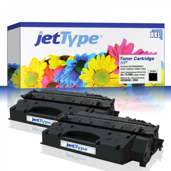 jetType Toner Doppelpack kompatibel zu HP CE505XD 05X schwarz 2x 13.000 Seiten extra hohe Kapazität