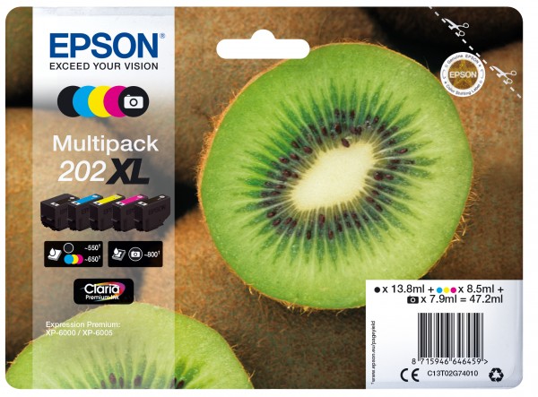 Epson Multipack 202XL - 5er-Pack - mit hoher Kapazität - Schwarz, Gelb, Cyan, Magenta, Photo schwarz - Original - Blisterverpackung - Tintenpatrone - für Expression Premium XP-6000, XP-6005, XP-6100, XP-6105